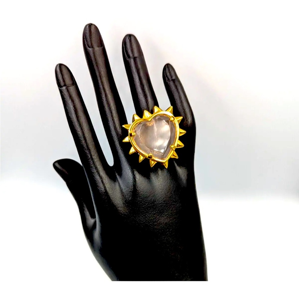 Coach Tony Duquette Spike Heart Ring Rose Quartz Gold Over Sterling Silver